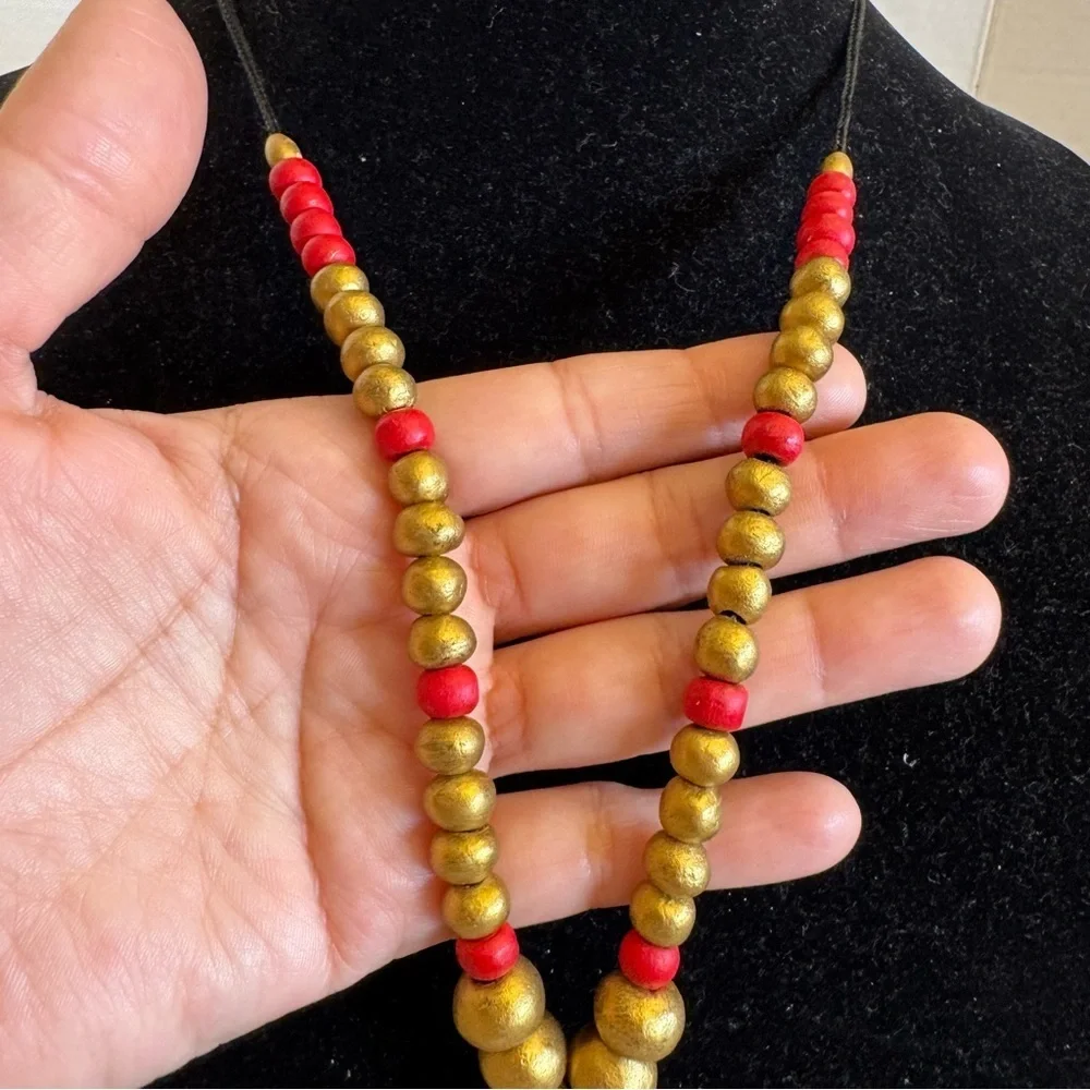 Terracotta Necklace Indian Bollywood Style Gold Red Temple Wedding Jewelry - Picture 9 of 16